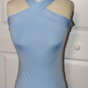 SHEIN Sky Blue Cross-Neck Bodysuit